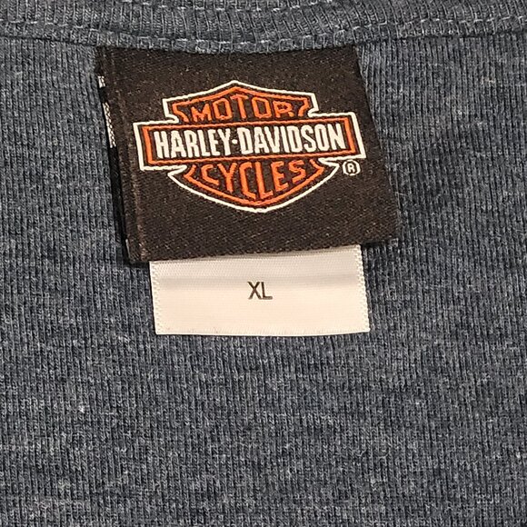 Denim Blue Harley Davidson XL Long Sleeve V-Neck T-Shirt Red Silver Lithograph - Picture 5 of 7